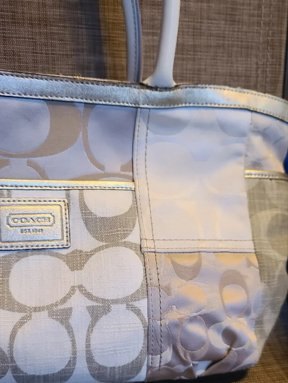 Coach Cream Signature Patchwork Shoulder Bag with Gold Accents - Picture 5 of 16